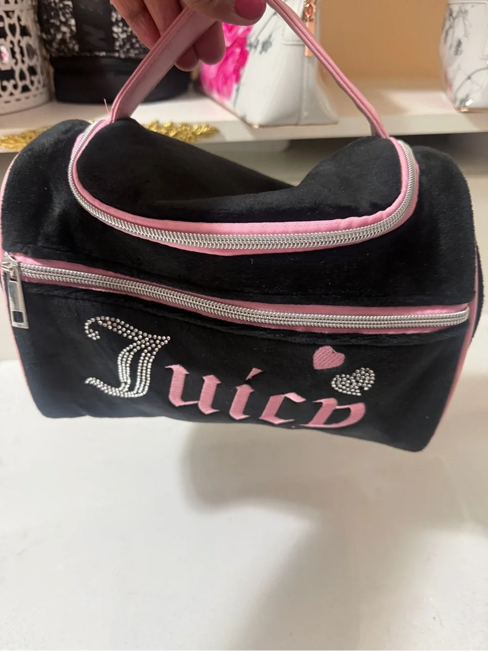 Juicy Couture Black and Pink Velvet Cosmetic Pouch